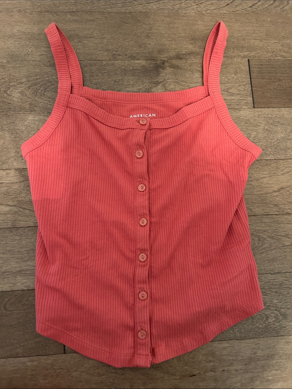 American Eagle Outfitters Ribbed Button-Front Tank Top - Coral Pink